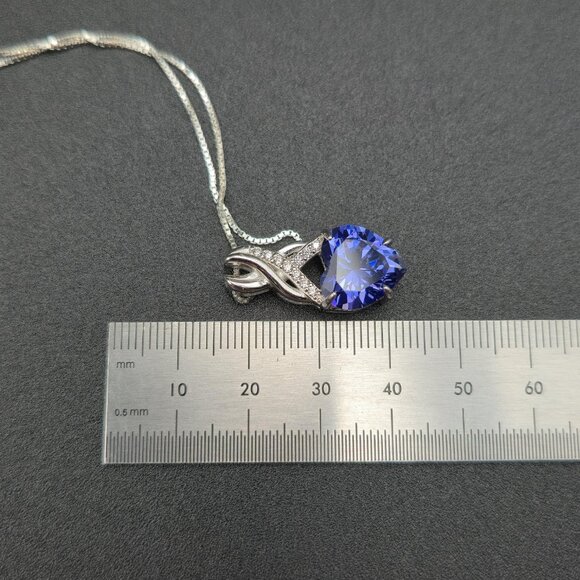 18 Inch Sterling Silver Iolite Heart Gemstone Pendant Necklace A6271 - Picture 7 of 8